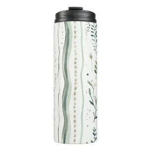 Natuurlijk Groen Wit Bloemmotief Bladeren Abstract Thermosbeker