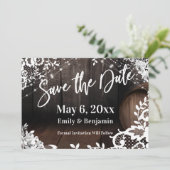 Natuurlijk handschrift Licht kant en witte bloemen Save The Date (Staand voorkant)