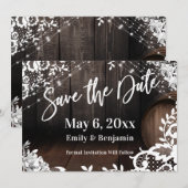 Natuurlijk handschrift Licht kant en witte bloemen Save The Date (Voorkant / Achterkant)