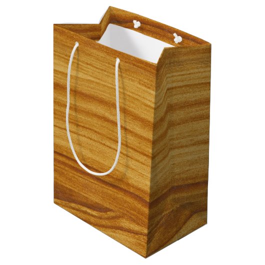 Natuurlijk houten patroon medium cadeauzakje (Achterkant Gekanteld)