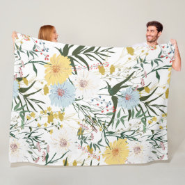 Natuurlijk ivoor en blauw bloemenl Waterverf l Wit Fleece Deken