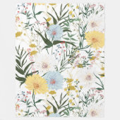 Natuurlijk ivoor en blauw bloemenl Waterverf l Wit Fleece Deken (Voorkant)