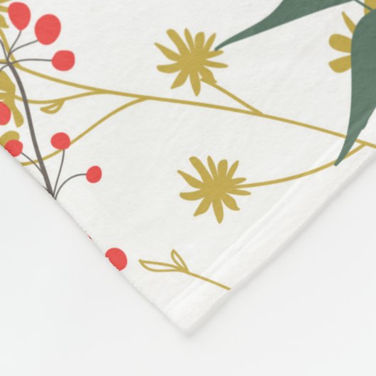 Natuurlijk ivoor en blauw bloemenl Waterverf l Wit Fleece Deken (Hoek)