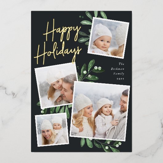 Natuurlijk Joyful | Kerstfotocollage Folie Feestdagenkaart (Voorkant)