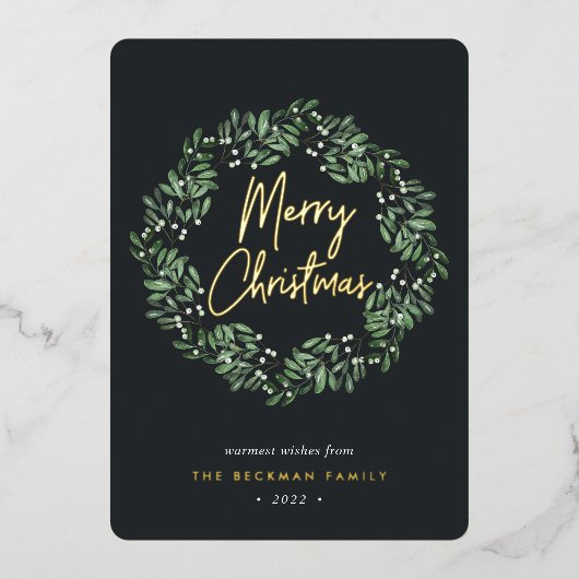 Natuurlijk Joyful | Waterverf met kerstmis Folie Feestdagenkaart (Voorkant)