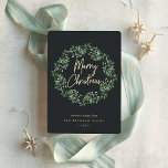 Natuurlijk Joyful | Waterverf met kerstmis Folie Feestdagenkaart<br><div class="desc">Verstuur vakantiegroeten naar vrienden en familie in chique stijl met onze elegante kaarten. Een gracieuze groet van zacht groen geschilderde waterverf mistletoe lijsten de groet "vrolijke kerst" in gouden folie handgeschreven typografie,  met je eigen boodschap,  namen en het jaar eronder. Een eenvoudig en elegant niet-fotoontwerp in feestelijke,  natuurlijke kleuren.</div>