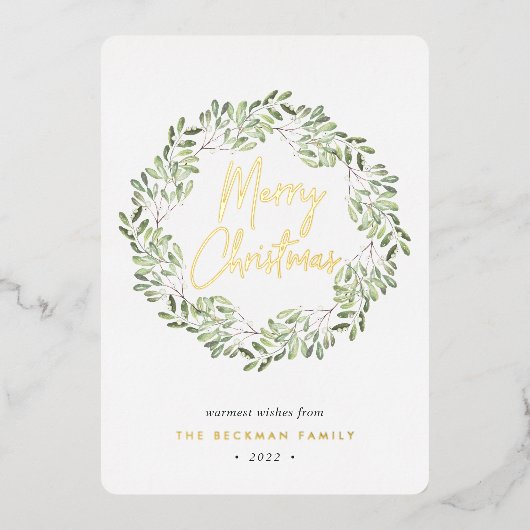 Natuurlijk Joyful | Waterverf met kerstmis Folie Feestdagenkaart (Voorkant)