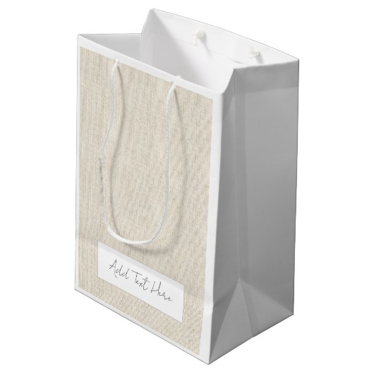 Natuurlijk linnen tijdloos Voeg eigen tekst chique Medium Cadeauzakje (Achterkant Gekanteld)
