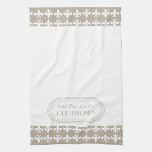 Natuurlijk Monogram witte fler de Lis Pattern Theedoek