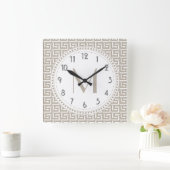 Natuurlijk | Monogram witte Griekse sleutel Vierkante Klok (Huis)