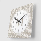 Natuurlijk | Monogram witte Griekse sleutel Vierkante Klok (Hoek)