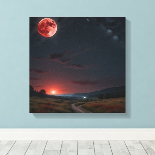 Natuurlijk nachtlandschap met volle maan canvas afdruk (Insitu (Houten vloer))