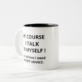 Natuurlijk praat ik met mezelf tweekleurige koffiemok (Voorkant links)