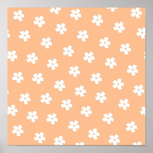 Natuurlijk Preppy Perzik Witte Hippie Bloem Patroo Poster