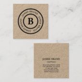 Natuurlijk Rustiek Minimalistisch Monogram Kraft P Vierkante Visitekaartje (Voorkant / Achterkant)