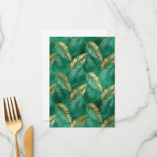 Natuurlijk Smaragdgroene Palmblad Helder Goud Menu (Voorkant / Achterkant in situ)