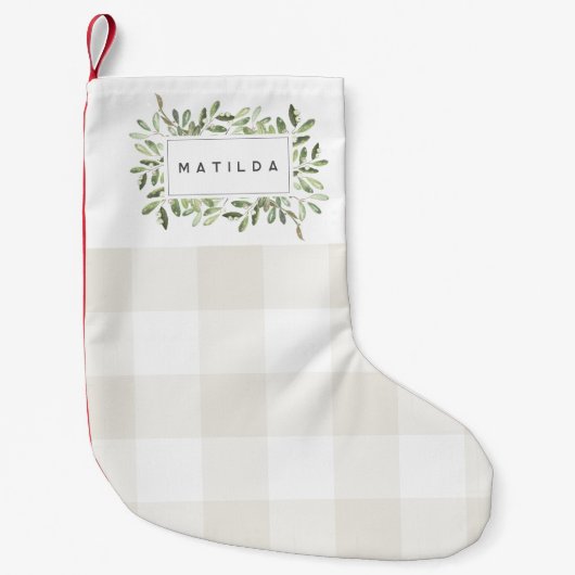 Natuurlijk vreugdevolle geruite botanische geperso kleine kerstsok (Voorkant)