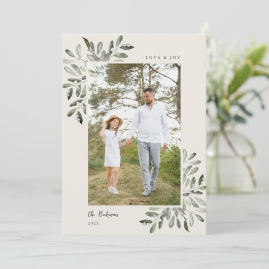 Natuurlijk vrolijk | Dubbelzijdige foto Feestdagenkaart (Staand voorkant)