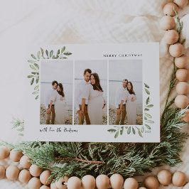 Natuurlijk vrolijk | Elegante Waterverf 3 Foto Feestdagenkaart