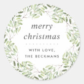 Natuurlijk vrolijk | Groen | Gepersonaliseerde ker Ronde Sticker (Voorkant)