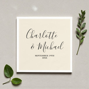 Natuurlijk Witte Script Minimalistische Trouwdag Servet