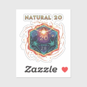 Natuurlijke 20 Vlammende D20 Dobbelstenen   Episch Sticker