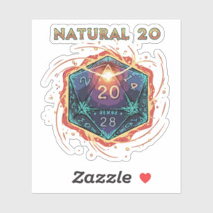 Natuurlijke 20 Vlammende D20 Dobbelstenen Episch Sticker