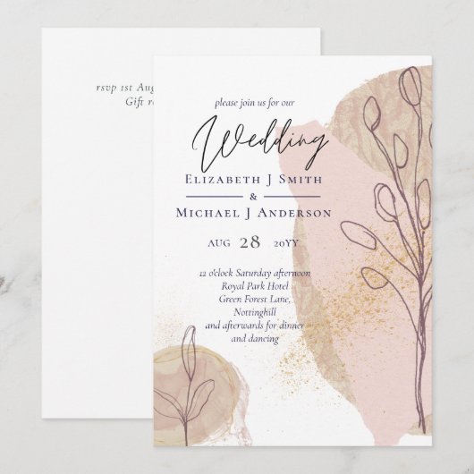 Natuurlijke Aardetinten Abstracte Trouwkaart (Voorkant / Achterkant)