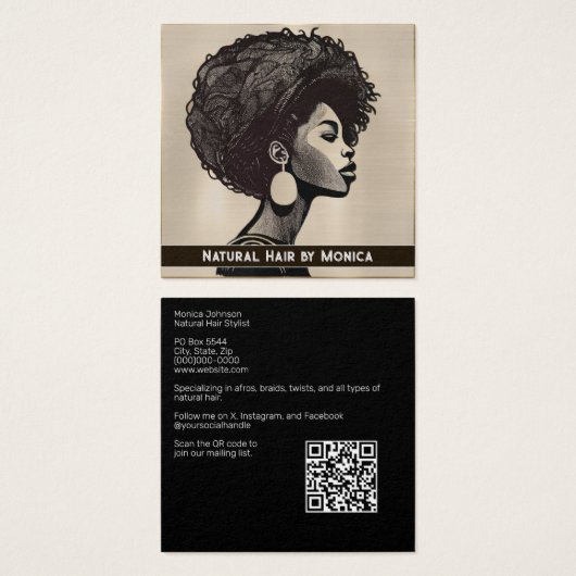 Natuurlijke Afro-Amerikaanse Hair Salon Visitekaar Vierkante Visitekaartjes (Voorkant /achterkant)