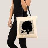 NATUURLIJKE AFRO HAAR VROUW MET AFRO PICK TOTE BAG (Voorkant (product))