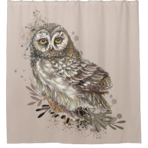 Natuurlijke aquarel kunst natuur, Uil, Vogel, Douchegordijn