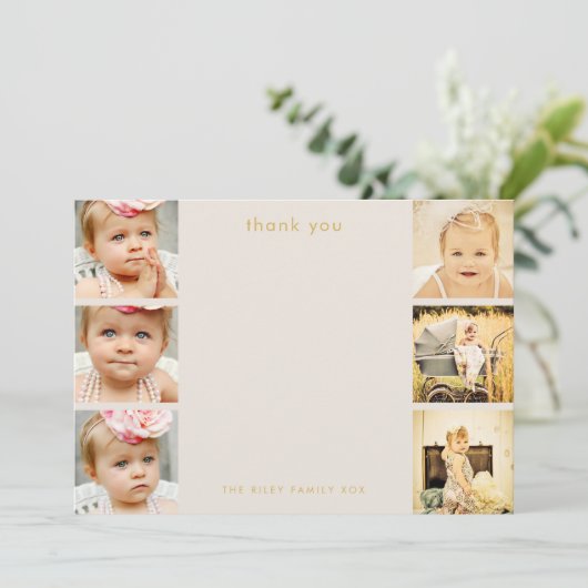 Natuurlijke Baby Dank u 6 Foto Lijst Platte Kaarte Bedankkaart (Staand voorkant)