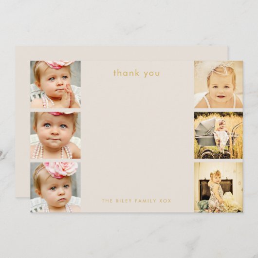 Natuurlijke Baby Dank u 6 Foto Lijst Platte Kaarte Bedankkaart (Voorkant / Achterkant)