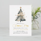 Natuurlijke Beige Blauwe Gouden Kerstboom  Folie Uitnodiging (Staand Voorkant)