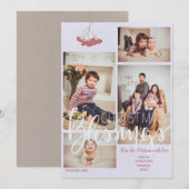 Natuurlijke beige witte blos 4 foto's moderne fami feestdagenkaart (Voorkant / Achterkant)