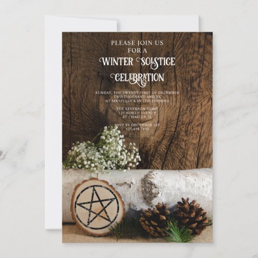 Natuurlijke Berkenboom Log Pine Cones Winter Solst Kaart (Voorkant)