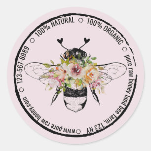 Natuurlijke biologische harten Floral Apiary Honey Ronde Sticker