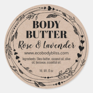 Natuurlijke blad zelfgemaakte body boter kraft lab ronde sticker