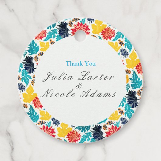 Natuurlijke Blauw Geel Waterverf Zonnebloemen Brui Bedankjes Labels (Voorkant)