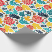 Natuurlijke Blauw Geel Waterverf Zonnebloemen Brui Cadeaupapier (Hoek)