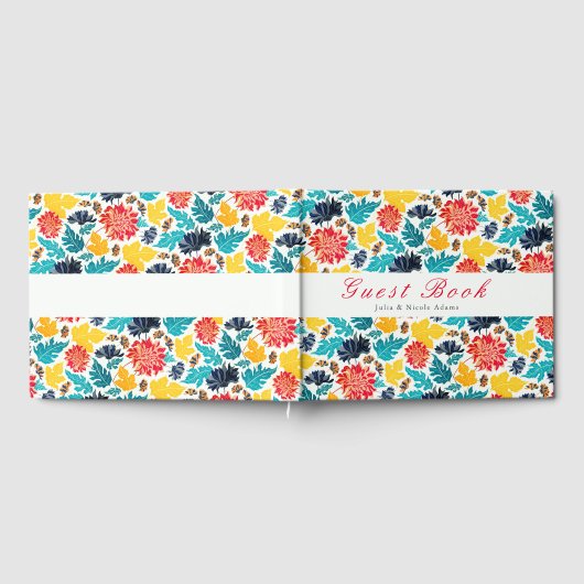 Natuurlijke Blauw Geel Waterverf Zonnebloemen Brui Gastenboek (Volledig)