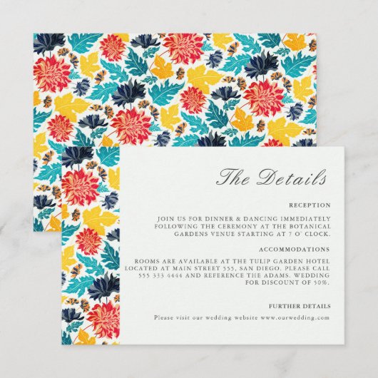 Natuurlijke Blauw Geel Waterverf Zonnebloemen Brui Informatiekaartje (Voorkant / Achterkant)