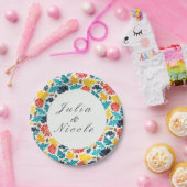 Natuurlijke Blauw Geel Waterverf Zonnebloemen Brui Papieren Bordje (Feest)