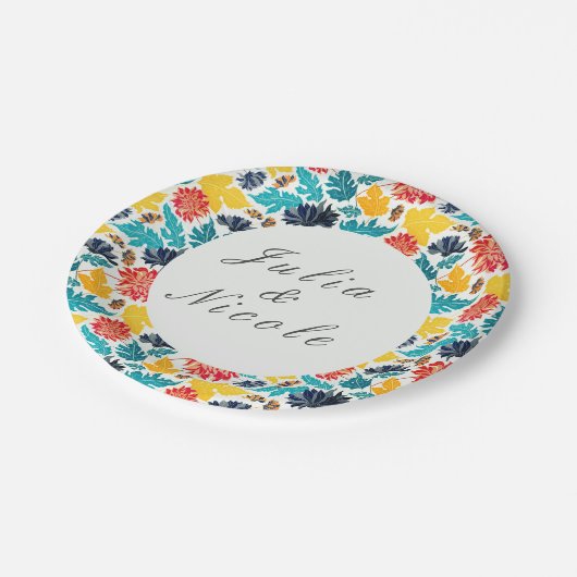 Natuurlijke Blauw Geel Waterverf Zonnebloemen Brui Papieren Bordje (Gekanteld)