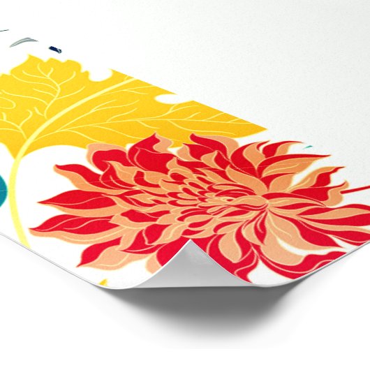 Natuurlijke Blauw Geel Waterverf Zonnebloemen Brui Poster (Hoek)