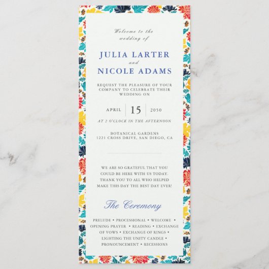 Natuurlijke Blauw Geel Waterverf Zonnebloemen Brui Programmakaart (Voorkant)