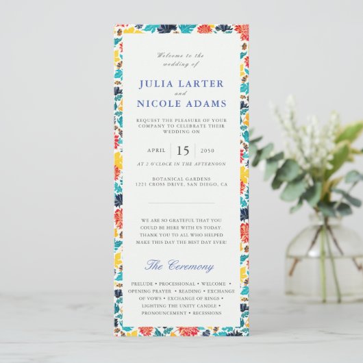 Natuurlijke Blauw Geel Waterverf Zonnebloemen Brui Programmakaart (Staand voorkant)