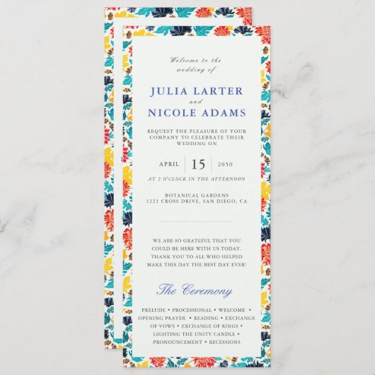 Natuurlijke Blauw Geel Waterverf Zonnebloemen Brui Programmakaart (Voorkant / Achterkant)