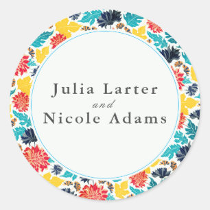 Natuurlijke Blauw Geel Waterverf Zonnebloemen Brui Ronde Sticker