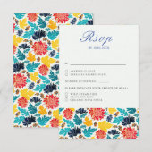 Natuurlijke Blauw Geel Waterverf Zonnebloemen Brui RSVP Kaartje (Voorkant / Achterkant)